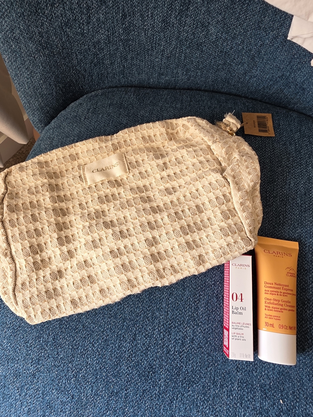 Clarins Bundle | Lip Oil Balm 04 Almond + Cleanser + Cosmetic Bag